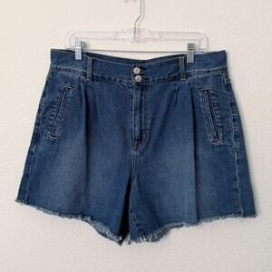 [American Eagle Outfitters] Medium Wash Pleated Front Denim Mom Shorts Size 14